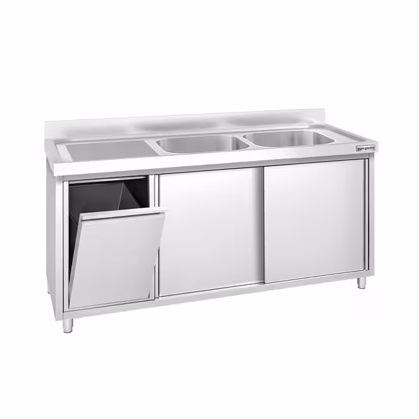 PREMIUM umivaonik – 1600 x 600 mm – s košem za smeće i dvije zdjele s desne strane