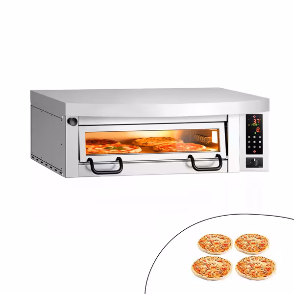 Electric Deck Pizza Oven Power - Single Deck - Refractory Stone Deck - 4 x Ø34cm (13.4") - Touchscreen Controls - incl. Stainless steel hood