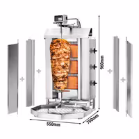 Gas Doner Kebab Grill (Shawarma/Gyros) - 3 Burner - up to 40kg - 9.75kW - Countertop - incl. 2 splash guards & 2 double doors