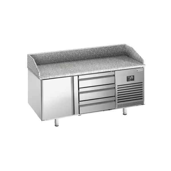 Stół chłodniczy do pizzy PREMIUM PLUS - 1490x700mm - z blatem granitowym - 1‑drzwiowy, 3 szuflady
