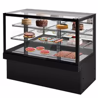 Commercial cake display fridge TORONTO - 1800mm - Double glazing - black front - with 3 shelves - rear sliding mirrored glass doors
