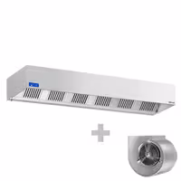 Commercial Wall-Mounted Extractor Hood with Motor - 3000mm - with Speed Controller, Baffle Filters & Lighting