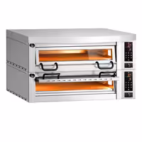 Electric Deck Pizza Oven Power - Twin Deck - Refractory Stone Deck - 9+9 x Ø 34cm (13.4") - Digital Controls - up to 450°C - incl. Stainless steel hood