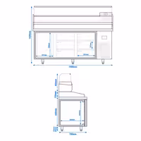 Table réfrigérée à pizza Premium PLUS - 1980x700 mm - avec 1 porte & 6 tiroirs - incl. vitrine réfrigérée - 9x GN 1/4