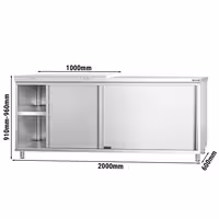 Arbetskåp i rostfritt stål PREMIUM - 2000x600 mm - med 2 skjutdörrar - inkl. 1/2 skärbräda vit