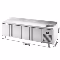 Mostrador refrigerado PREMIUM PLUS - 2452x700mm - de trabajo con fregadero (1 cubeta) - borde contra salpicaduras - 630 l - refrigeración ventilada