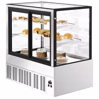 Commercial cake display fridge - 470L - 1200mm - Double glazing - square - with 2 glass shelves - rear sliding doors