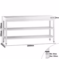 طاولة عمل ستانلس ستيل PREMIUM - 2000x800mm - مع رف سفلي & رف وسطي