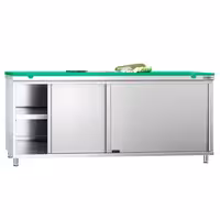 Arbetskåp i rostfritt stål PREMIUM - 2000x700 mm - med 2 skjutdörrar - inkl. skärbräda grön