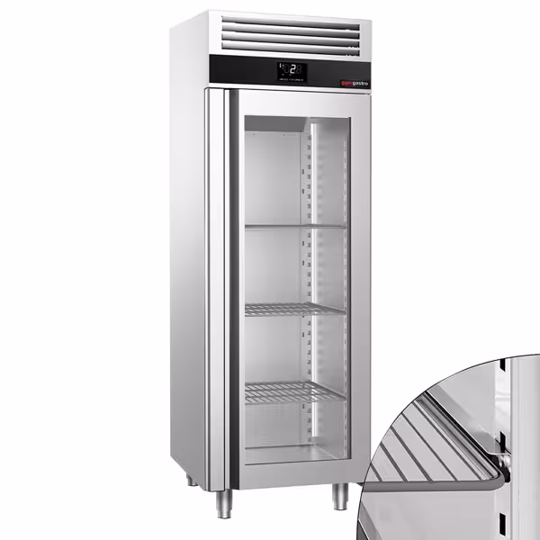 Szafa chłodnicza PREMIUM – stal nierdzewna – 700 L – z 1 drzwiami szklanymi