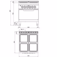 Električni štednjak - Linija 900 - 800x900x965 mm - 14 kW - 4 ploče - samostojeći - s električnom pećnicom statičnom - 7,5 kW - GN 2/1