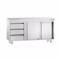 Arbetskåp i rostfritt stål PREMIUM - 1400x700 mm - med 2 skjutdörrar