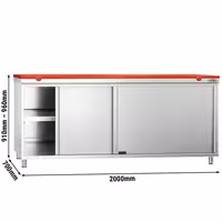 Arbetskåp i rostfritt stål PREMIUM - 2000x700 mm - med 2 skjutdörrar - inkl. skärbräda röd