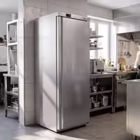 Szafa mroźnicza magazynowa ECO – stal nierdzewna – 400 L – z 1 drzwiami – wewnętrzna strona drzwi z tworzywa sztucznego