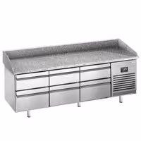 Table réfrigérée à pizza Premium PLUS - 1980 x 700 mm - avec 6 tiroirs