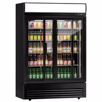 Commercial Beverage Display Fridge with Illuminated Canopy - 1295mm - 880 Litres - with 2 sliding glass doors - LED lighting - digital controller with temperature display - Black - Temperature range 2 to 8 °C
