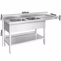 Pult za pranje za perilicu posuđa - 2000x700 mm - s 2 korita