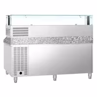 Stół chłodniczy do pizzy ECO – 2000 x 800 mm – z 2 drzwiami i 7 szufladami – z witryną nadstawną chłodniczą LED na 10x GN 1/4