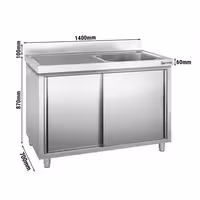 Sudoper s ormarićem PREMIUM - inox - 1400 x 700 mm - s 1 koritom - korito desno