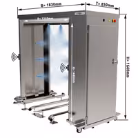 Urządzenie do dezynfekcji wózków sklepowych – stal nierdzewna – 1830 x 850 x 1640 mm – 50 W – z dyszami górnymi i bocznymi