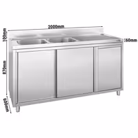 Ormarić sa sudoperom - 2000x600 mm - Sa kantom za otpatke & 2 sudopera na lijevoj strani