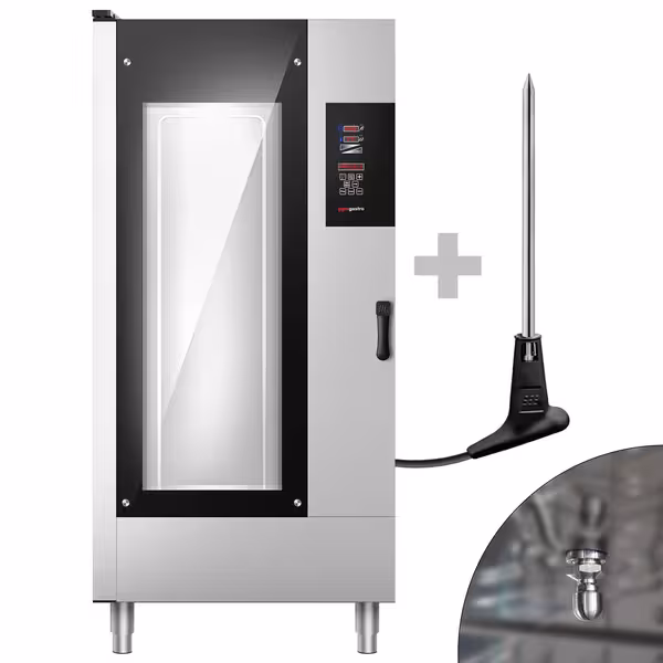 Commercial Electric Combi Oven- Digital Controls - 20x GN 1/1 - incl. Automatic washing system, Core temperature probe & Trolley