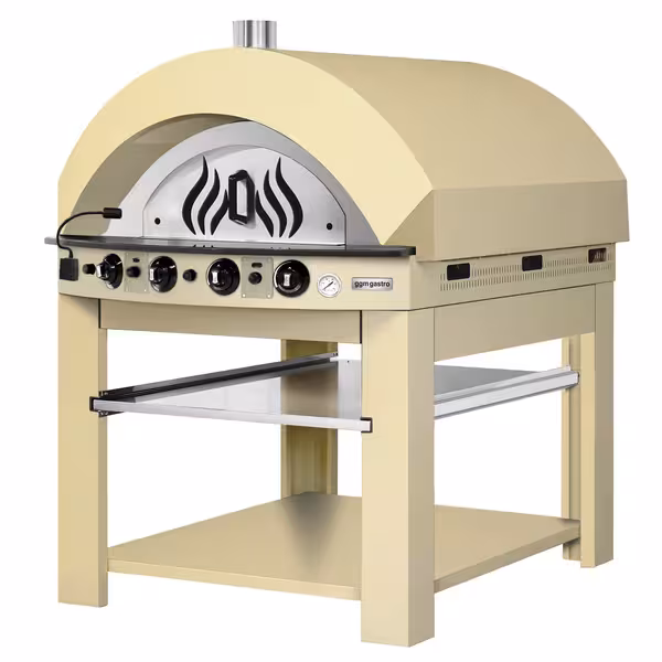 Gas Deck Pizza Oven - Single Deck - 9 x Ø30cm - Mechanical Controls - Cream Yellow - up to 400°C - incl. Base frame