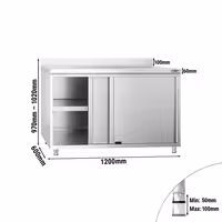 خزانة قاعدية ستانلس ستيل PREMIUM - 1200x600mm - أبواب منزلقة - مع حاجز خلفي