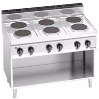 Elektriskā plīts Sērija 700 - 15,6 kW 400 V - 6 plāksnes apaļi - vaļējā korpusā - LORENZO 700 - 1200x714x1070 mm