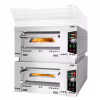Gas Deck Pizza Oven - Twin Deck - Refractory Stone Deck - 6+6 x Ø 34cm (13.4") - 230V Single Phase - Mechanical Controls - up to 450°C - incl. Frame - with Connecting piece