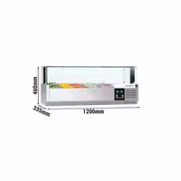 Aukstuma galda vitrīna PREMIUM ar LED apgaismojumu - 1200x335 mm - 5 x GN 1/4 - ar aizsargstiklu