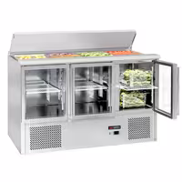 Saladeta ECO – 1370 mm – 3 staklena vrata – s pretincem za 4 GN 1/1 pladnja i poklopcem od nehrđajućeg čelika
