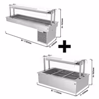 Sisseehitatav bain-marie - 1135 mm - 2,59 kW - 3x GN 1/1 - koos klaasist köhakaitsega - koos jahutusvanniga
