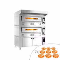 Gas Deck Pizza Oven - Twin Deck - Refractory Stone Deck - 9+9 x Ø 33cm (13") - 230V Single Phase - Mechanical Controls - incl. Stainless steel hood & Proofing cabinet