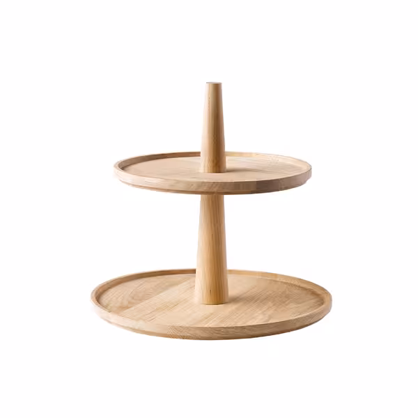 Açık Büfe Teşhir Standı - VALO - 2 Katlı - Ahşap (Meşe) - Kahverengi - dairesel - Yükseklik:280mm - 300x300x280mm