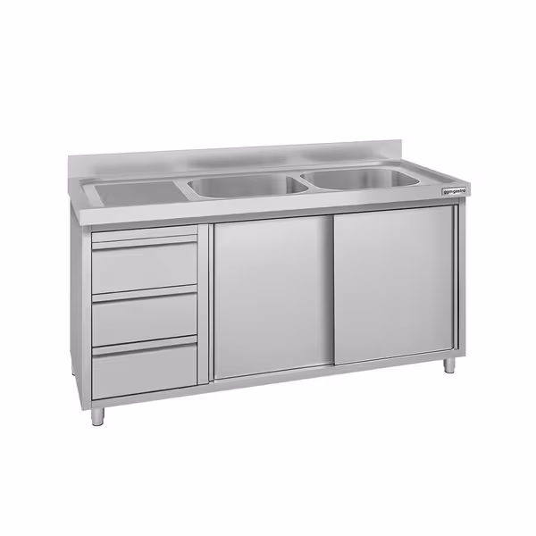 ECO ormarić za sudoper – 1400 x 600 mm – s 3 ladice i 2 sudopera na desnoj strani