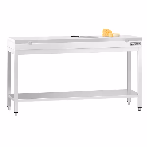 طاولة عمل ستانلس ستيل PREMIUM - 1800x600mm - مع رف سفلي - شامل لوح تقطيع أبيض