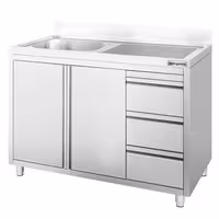 Sudoper s ormarićem ECO - inox - 1200 x 700 mm - 3 ladice - s 1 koritom - korito lijevo