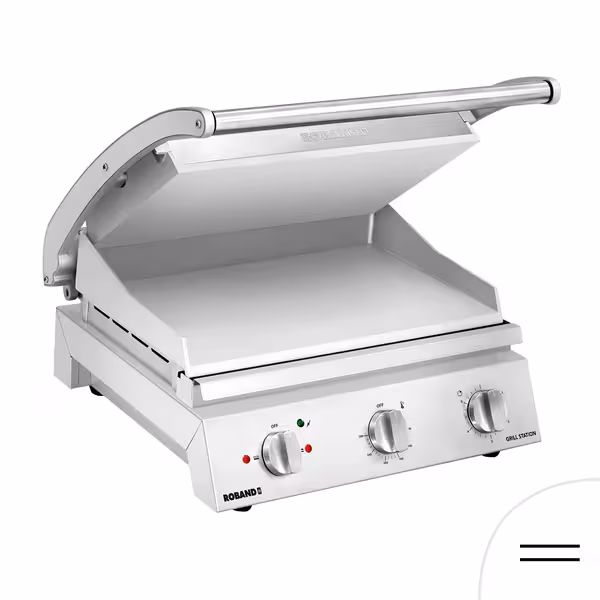 ROBAND | Contact grill / Grătar pentru hamburgeri - 2,2 kW - suprafață netedă sus și jos - Suprafață de gătit: 375x275mm