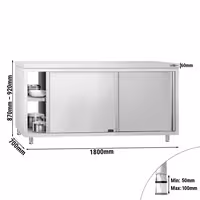 Armário de Trabalho em Aço Inoxidável PREMIUM - 1800x700mm - de passagem - com portas de correr, prateleira de base