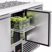 Pult za pripremu salate PREMIUM - 1368 mm - 3 vrata - s visokom staklenom nadogradnjom za 4x GN 1/1