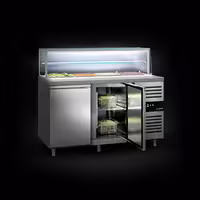 Salātu sagatavošanas galds (saladette) PREMIUM - amerikāņu tipa - 1515 mm - 390 l - 2 durvis - ar stikla vitrīnu 4x GN 1/1
