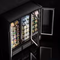 Commercial multideck display fridge - 1890mm - 1539L - with 3 double‑glazed hinged glass doors & 5 shelves - Black