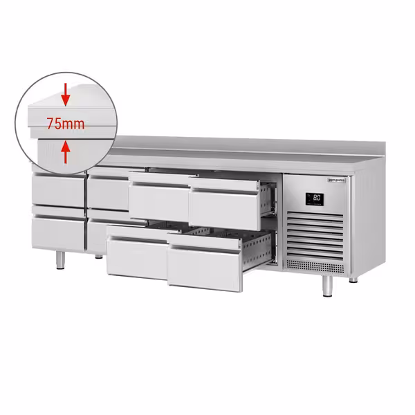 Külmlett PREMIUM PLUS - 2452x700 mm - 625 l - ventileeritud jahutus - roostevabast terasest tööpind tagaservaga