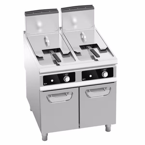 Gázüzemű dupla olajsütő - álló - 18+18 liter - 28 kW - indirekt fűtés - digitális vezérlés - Bflex Digital - leeresztőcsappal