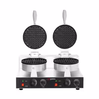 Commercial Waffle Maker - Double - Manual - 2.6kW - Shape: Round - Ø 180mm - plates with Teflon coating