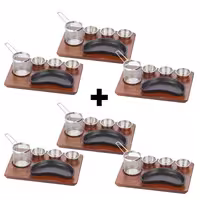 (6 pcs) Sizzle Platter Set - 6-piece set - incl. wooden base, baskets & dip bowls - cast iron pan & stainless steel accessories - 350x260mm - oval