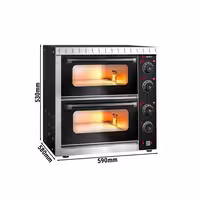 Electric Deck Pizza Oven - Twin Deck - Stone Deck - 4+4 - Ø 20cm (8") - 230V Single Phase - Mechanical Controls - Black - up to 350°C