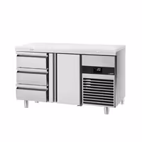 Commercial Counter Fridge PREMIUM - 1400x700mm - with 1 door - 3 drawers - incl. cutting board white - capacity 281 litres