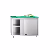 Arbetskåp i rostfritt stål PREMIUM - 1000x600 mm - med 2 skjutdörrar - inkl. skärbräda grön